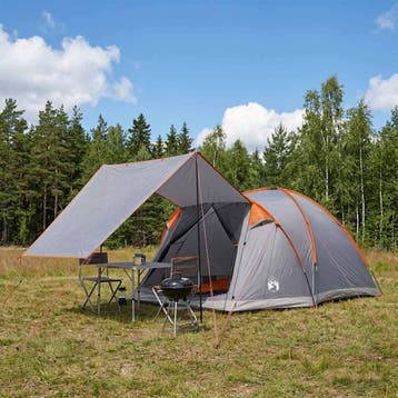 vidaXL Huisje Tent Grijs en Oranje 4-persoons Polyester en, Verzenden, Nieuw, Tot en met 2