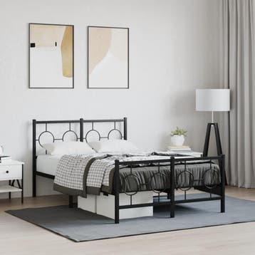 vidaXL Bedframe met hoofd- en voeteneinde metaal zwart, Verzenden, Zwart, Nieuw, 190 cm of minder