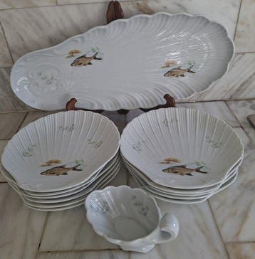Limoges - Serveerset voor vis (14) - Porselein, Antiek en Kunst
