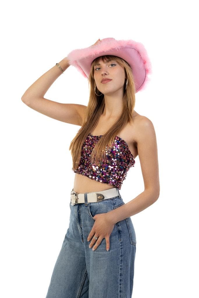 Cowboyhoed Roze Veren Suedelook Fluffy Lichtroze Cowboy Hoed, Kleding | Dames, Carnavalskleding en Feestkleding, Nieuw, Carnaval