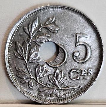België. Albert I. 5 Cents 1923 mint error, Michaux type,, Postzegels en Munten, Munten | Nederland