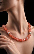 Delicate roze zonsteen-kralenstreng halsketting - 925, Antiek en Kunst, Curiosa en Brocante