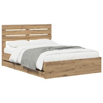 vidaXL Bed Frame with Storage and Headboard Artisan Oak 120, Huis en Inrichting, Slaapkamer | Bedden, Bruin, Verzenden, Nieuw