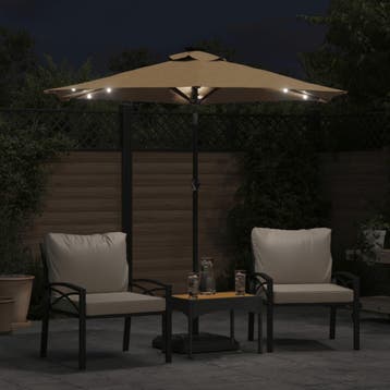 vidaXL Parasol met LEDs en stalen paal 225x225x212 cm taupe, Verzenden, Nieuw, 2 tot 3 meter