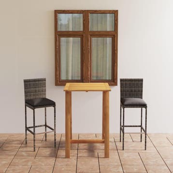vidaXL 3-delige Tuinbarset met kussens grijs, Tuin en Terras, Tuinsets en Loungesets, Verzenden, Nieuw, Hardhout, 2 zitplaatsen