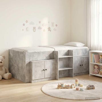 vidaXL Loft Bed Frame met Kast met opslag 3 st Betongrijs, Verzenden, Nieuw, Grijs, Hout