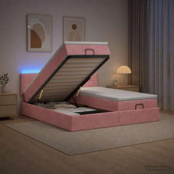 vidaXL Ottoman Bed met Matrassen en LED Roze 180 x 200 cm, Verzenden, Nieuw, Stof