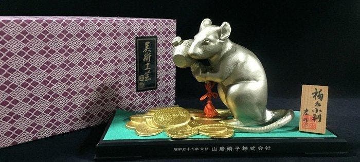 Vintage Japanese Bronze Rat Figurine by Hiroshi Murata -, Antiek en Kunst, Antiek | Overige Antiek