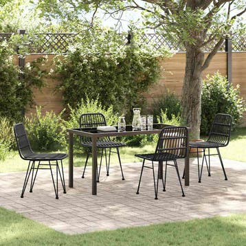 vidaXL Tuin eettafelset 5 pcs Zwart Gepoedercoat staal, Verzenden, Nieuw, Rotan, 5 zitplaatsen