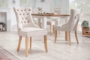 Elegante stoel CASTLE beige linnen stof landelijke stijl met, Ophalen of Verzenden, Nieuw