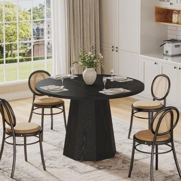 Moderne Zwarte Ronde Eettafel 118 cm met Stabiele Poot - Sti, Verzenden, Nieuw