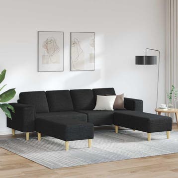 vidaXL Woonkamer Bank 3 st Zwart Polyester, Verzenden, Nieuw, Kunststof, 150 tot 200 cm