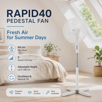 Zephir 40cm Staande Ventilator - 45W, 3 Snelheden, Verstelba, Verzenden, Nieuw in verpakking