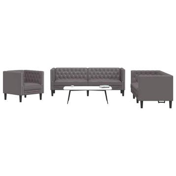 vidaXL 3-delige Loungeset Chesterfield-stijl kunstleer grijs, Verzenden, Nieuw, Vierpersoons of meer, Leer
