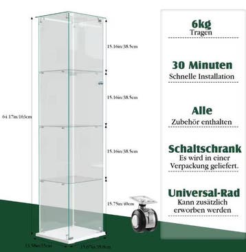 Glazen Vitrinekast met LED – 4-Laags Moderne Displaykast, Huis en Inrichting, Kasten | Vitrinekasten, Verzenden, Nieuw