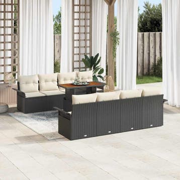vidaXL Tuin Sofa Set 9 st Zwart Poly riet, Verzenden, Nieuw, Rotan, Meer dan 8 zitplaatsen