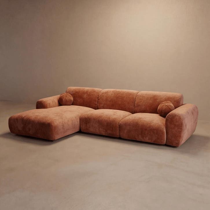 Hoekbank Nova Terra Terracotta Bruin €1499, Direct leverbaar, Huis en Inrichting, Banken | Bankstellen, 300 cm of meer, 150 cm of meer