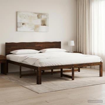 vidaXL Tweepersoonsbed met hoofdeinde ROSTOCK Donkerbruin, Huis en Inrichting, Bruin, Verzenden, Hout, Nieuw