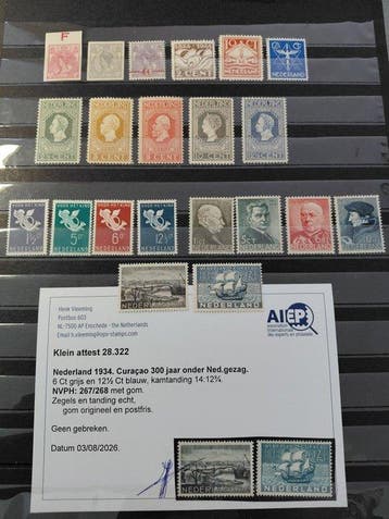Nederland 1921 - Kavel Nederland Postfris met attest - NVPH, Gestempeld