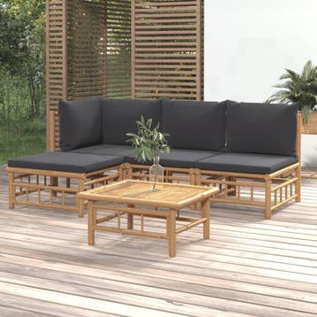 vidaXL 5-delige Loungeset met kussens bamboe donkergrijs, Verzenden, Nieuw, Hout, Loungeset
