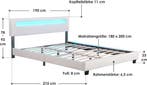 2dekans | Gestoffeerd Bed Paris - 180 x 200 cm - Wit - LED, Ophalen of Verzenden, Zo goed als nieuw, Wit