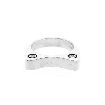 Witgouden kattenoren ring met diamanten; 0,08 ct., 18 tot 19, Gebruikt, Ophalen of Verzenden, Met edelsteen