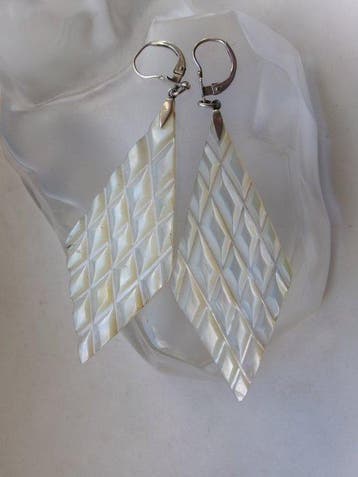 Zilver, parelmoer - Oorbellen - Art Deco
