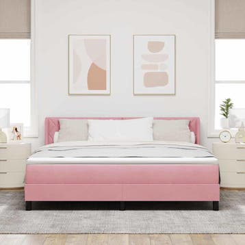 vidaXL Boxspringbed met hoofdeinde Roze 200 x 180 cm Fluweel, Huis en Inrichting, Verzenden, Nieuw, Tweepersoons, Stof