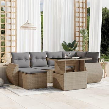 vidaXL 7-delige Loungeset met kussens poly rattan beige, Verzenden, Nieuw, Loungeset