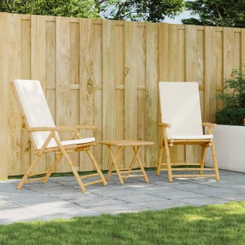 vidaXL Tuinstoelen 2 st inklapbaar met kussens bamboe, Verzenden, Nieuw, Hout