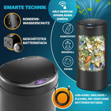 Sensor afvalbak Zwart roestvrij staal 40 liter (Huishouden), Verzenden, Nieuw