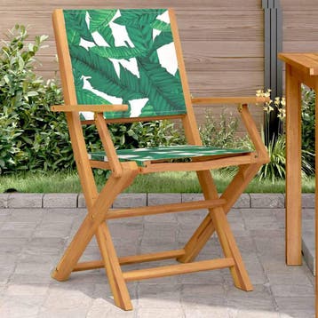 vidaXL Inklapbare stoelen 2 st bladpatroon massief, Tuin en Terras, Verzenden, Nieuw, Hout