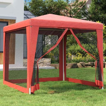 vidaXL Partytent met 4 mesh zijwanden 2,5x2,5 m HDPE rood, Verzenden, Nieuw, Partytent