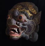 Balinees Barong-masker met bladgoud – uit hout gesneden