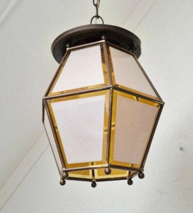 Plafondlamp - Glas, Messing - Vintage lantaarn hanglamp –, Antiek en Kunst, Curiosa en Brocante
