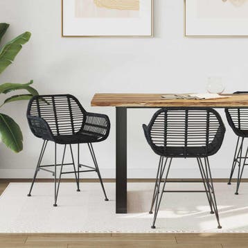 vidaXL Eetkamerstoel 2 st Riet en IJzer Zwart 55 x 50 x 74, Huis en Inrichting, Stoelen, Verzenden, Nieuw, Zwart