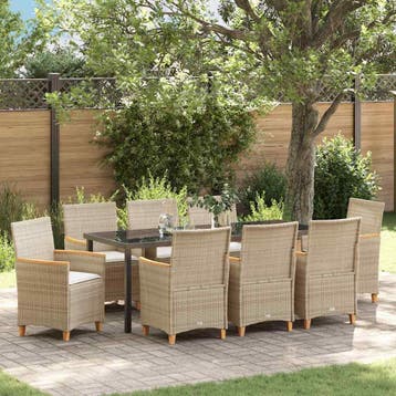 vidaXL Tuin eettafelset 9 st Beige poly rattan, Verzenden, Nieuw, Rotan, Meer dan 8 zitplaatsen