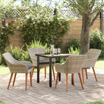 vidaXL Tuin eettafelset 5 st Lichtgrijs poly rattan, Tuin en Terras, Verzenden, Nieuw, Rotan, 5 zitplaatsen