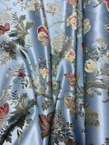 San Leucio damaststof in korenbloempoederblauw - zijdeblend, Antiek en Kunst, Curiosa en Brocante