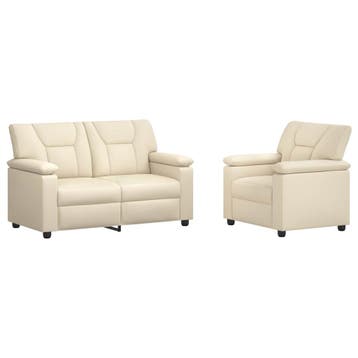 vidaXL Bankstel 2 pcs Crèmekleurig Kunstleer, Huis en Inrichting, Verzenden, Nieuw, Leer, 150 tot 200 cm