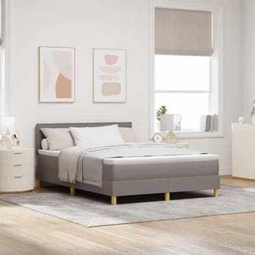vidaXL LED Box Spring Bed met hoofdeinde Taupe 140 x 190 cm, Verzenden, Nieuw, Tweepersoons, Stof