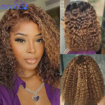 Ombre Bob Pruik van Menselijk Haar - Krullend, Honey Blonde, Verzenden, Nieuw