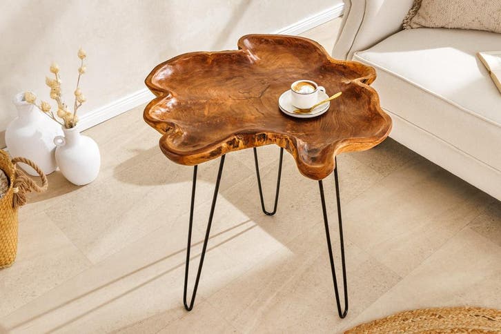 Unieke bijzettafel WILD 65cm natuurlijke teakhouten, Huis en Inrichting, Tafels | Sidetables, Ophalen of Verzenden