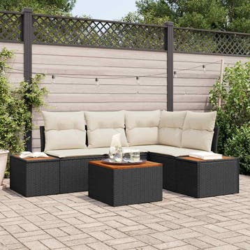 vidaXL Tuinbankenset 5 st Zwart Poly riet, Tuin en Terras, Verzenden, Nieuw, Rotan, 5 zitplaatsen