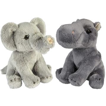 Safari dieren knuffels - pluche - olifant en nijlpaard - 15, Verzenden, Nieuw