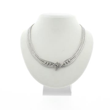 Witgouden visgraat schakelcollier met diamant; 0,63 ct., Sieraden, Tassen en Uiterlijk, Gebruikt, Ophalen of Verzenden, Met edelsteen