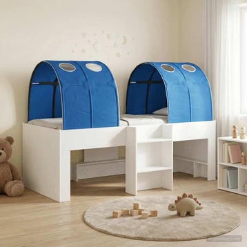 vidaXL Bed met Tunnel 3 st Wit en Blauw Bewerkt hout, Verzenden, Nieuw, Wit, Hout
