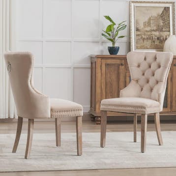 Set van 2 Luxe Fluwelen Eetkamerstoelen met Knopen en Houten, Verzenden, Nieuw