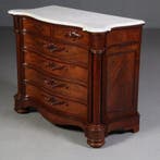 Mahonie commode  met wit marmer ca 1870 3-zijdig gebogen No7, Ophalen of Verzenden