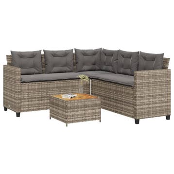 vidaXL Tuinbank met tafel en kussens L-vormig poly rattan, Verzenden, Nieuw